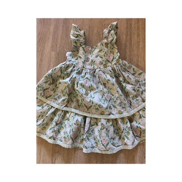 Child Garden Floral and butterfly tiered lace full skirt dress Cotton size 4 - Picture 2 of 5
